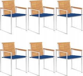 vidaXL Záhradné stoličky 6 ks s podložkami tíkový masív