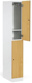 Šatníková skrinka S1 s úložnými boxmi, 2 boxy, 1850 x 300 x 500 mm, demont, cylindrický zámok, laminované dvere, biela