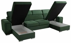 Rozkladacia sedacia súprava SALVADA do U so zeleným poťahom a úložným priestorom