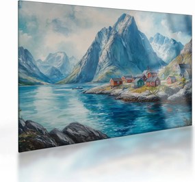 Sklenený obraz - Nórska dedinka (70x50 cm)