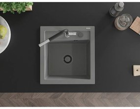Mexen Vito, 1-komorový granitový drez 490x520x210 mm a drezová batéria Flora, šedá, 6503-71-670401-07-B