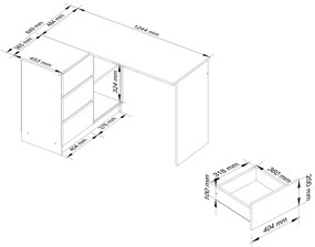 Rohový písací stôl B16 124 cm ľavý biely/grafit