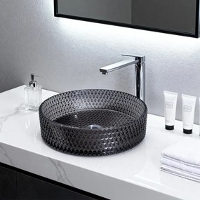 BPS-koupelny Sklenené umývadlo na dosku HYD-BRT1-BL-360 36x12 cm, čierny lesk