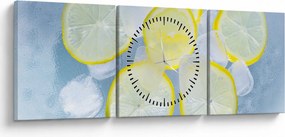 Obraz citróna v ľade (s hodinami) (90x30 cm)
