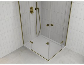 Mexen Roma Duo, sprchový kút 90 (dvere) x 80 (dvere) cm, 6mm číre sklo, zlatý profil + slim sprchová vanička 5cm biela + zlatý sifón, 854-090-080-50-02-4010G