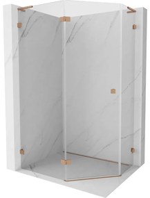 Mexen Lunar, L päťuholníkový sprchový kút naklápací doľava 100 x 80 cm, 8mm číre sklo, profil medená matná, 831L-100L-080P-65-00-L