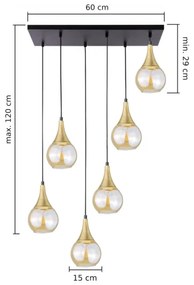 Luster na lanku LACRIMA HONEY 6xE27/60W/230V čierna/zlatá/dymová béžová