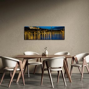 Obraz nočného mesta (s hodinami) (90x30 cm)