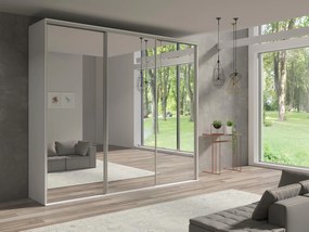 Šatníková skriňa s posuvnými dverami Gantera 3 D (biela) (so zrkadlom). Akcia -20%. Vlastná spoľahlivá doprava až k Vám domov. 1123815