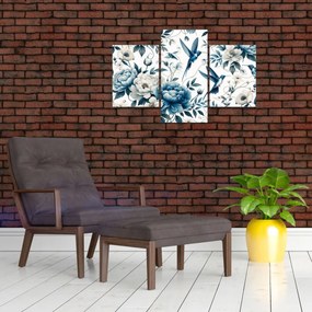Obraz - Kolibríky s kvetmi (90x60 cm)