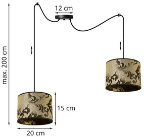 Závesné svietidlo WERONA SPIDER 1, 2x čierne/zlaté textilné tienidlo so vzorom