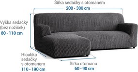 Bielastické poťahy MOSAICO tmavosivé sedačka s otomanom vľavo (š. 170 - 300 cm)