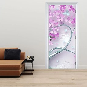 Fototapeta na dvere - Kvety na striebornom kmeni, abstrakt (95x205cm)