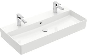 VILLEROY &amp; BOCH Memento 2.0 závesné umývadlo s dvomi otvormi, s prepadom, 1000 x 470 mm, biela alpská, s povrchom CeramicPlus, 4A22A4R1