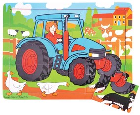 Bigjigs Toys Drevené puzzle traktor 9 dielikov