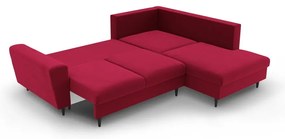 Červená zamatová rozkladacia/s úložným priestorom rohová pohovka (pravý roh/do L) Kyoto – Cosmopolitan Design