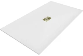 Mexen Hugo, obdĺžniková sprchová vanička SMC 150 x 100 cm, biela, zlatá krytka, 42101015-G