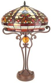 Hnedá stolná lampa Tiffany s okrasnou nohou Eye - Ø 42*59 cm E27/max 2*60W