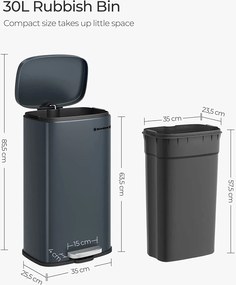 Kuchynský odpadkový kôš, pedálový, 30L, dymovo šedý