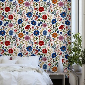 Fototapeta - Kvety v modro-červenej (147x102 cm)