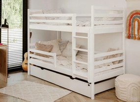 Detská poschodová posteľ z masívu borovice NINA so zásuvkami 200x90 cm - biela