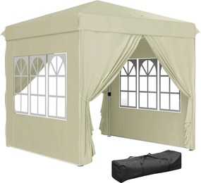 Pavilón Outsunny cca 2.5x2.5m, vodeodolný stabilný zimný skladací pavilón, UV ochrana 50+, skladací párty stan s 4 bočnými panelmi a taškou, pavilón d