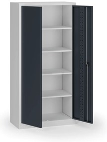 Policová dielenská skriňa 2-dverová, 4 police, 1950 × 950 × 500 mm, grafitové dvere