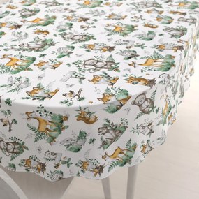 Biante Detský bavlnený oválny obrus Sandra SA-459 Lesné zvieratká na bielom 140x220 cm