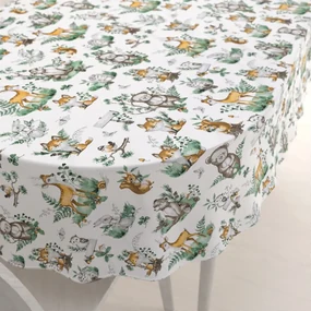 Biante Detský bavlnený oválny obrus Sandra SA-459 Lesné zvieratká na bielom 140x220 cm