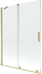 Mexen Velar, 2-krídlová posuvná vaňová zástena 130 x 150 cm, 8mm číre sklo, zlatý matný profil, 896-130-000-01-55