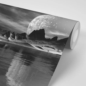 Samolepiaca tapeta futuristická čiernobiela planéta - 225x150