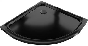 Mexen Flat, štvrťkruhová akrylátová sprchová vanička 100x100x5 cm SLIM, čierna, čierný sifón, 41701010B