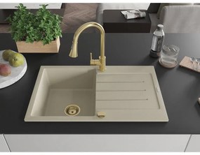 Mexen Bruno, 1-komorový granitový drez 795x495x200 mm a drezová batéria Elia, béžová, 6513-69-670101-50