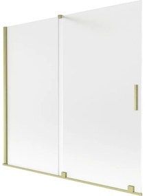 Mexen Velar, 2-krídlová posuvná vaňová zástena 170 x 150 cm, 8mm sklo námraza, zlatá matná, 896-170-000-31-55