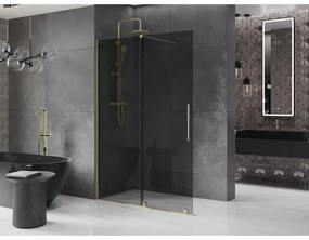 Mexen Velar, sprchová zástena s posuvnými dverami Walk-in 140 x 200 cm, 8mm šedé sklo, zlatá lesklá, 871-140-000-43-50
