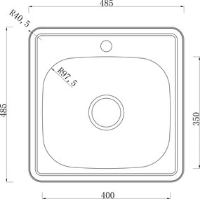 Erga HD, 1-komorový oceľový drez 485x485x160 mm, dekor hladký brúsený satén, ERG-MLS-HD4848S