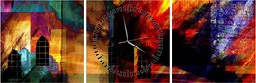 Obraz - Farebná abstrakcia mesta (s hodinami) (90x30 cm)