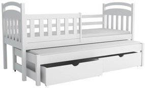 Detská posteľ z masívu borovice KAŠPAR s prístelkou a šuplíky - 200x90 cm - BIELA