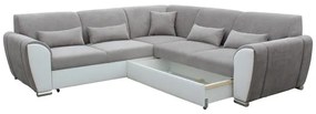 Rozkladacia rohová sedacia súprava VISEU do tvaru L s úložným priestorom, pravá, šedá/biela