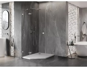 Mexen Lunar, päťuholníkový sprchový kút naklápací doľava 80 x 90 cm, 8mm číre sklo, oceľový profil, 831-080L-090P-97-00-L