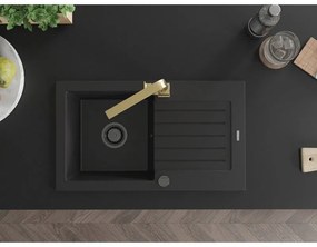 Mexen Pablo, granitový drez 752x436x161 mm, 1-komorový a zlatá batéria Rita, čierna, 6510-77-670300-50-B