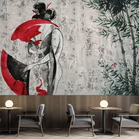 Gario Fototapeta Japonská gejša s vejárom, abstraktné Materiál: Vliesová, Rozmery: 400 x 280 cm