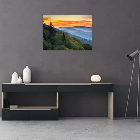 Sklenený obraz - Červánky v horách (70x50 cm)
