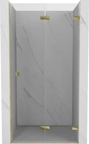 Mexen, Mexen Lunar-F pravé sklápacie sprchové dvere 75 cm, transparentné, zlaté - 836-075-000-50-00-P