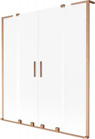 Mexen Velar L Duo, 2-krídlová posuvná vaňová zástena 150 x 150 cm, 8mm sklo námraza, medená matná, 896-150-003-32-65