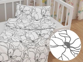 Biante Detské bavlnené posteľné obliečky do postieľky Sandra SA-271 Sivé designové kvety na bielom Do postieľky 90x140 a 40x60 cm