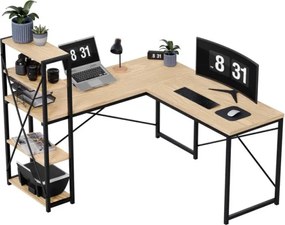 Rohový pracovný stôl s policami Leader 5.9 Dub Craft / čierny