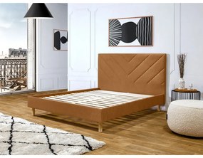 Oranžová čalúnená dvojlôžková posteľ s roštom 140x190 cm Romane – Bobochic Paris