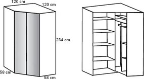 Rohová šatníková skriňa New York D, biela / zrkadlo / osvetlenie