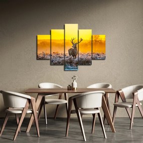 Obraz - Jeleň pri východe slnka (150x105 cm)